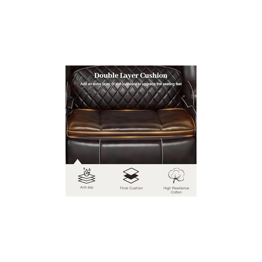 Yolsali Loveseat Lounger Sofa Set with 2 Layers Cushion Living Room 2+1+1 Piece 2 Seater Reclining Double Sofa Leather with Removable Console 2 Oversized Lounger Sofa Seats