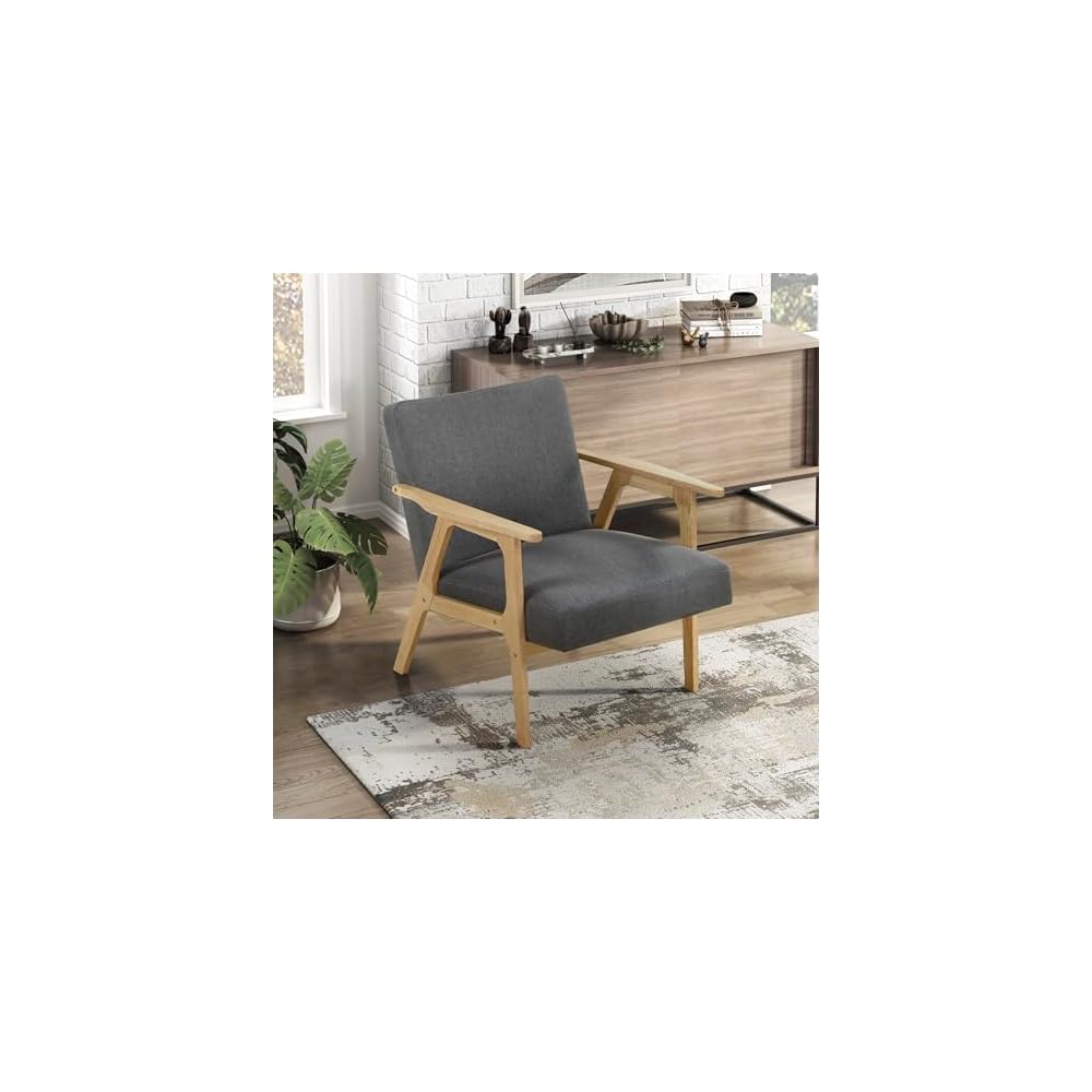 Lexicon Mid Century Modern Accent Chair,Natural Solid Wood Frame,Dark Gray