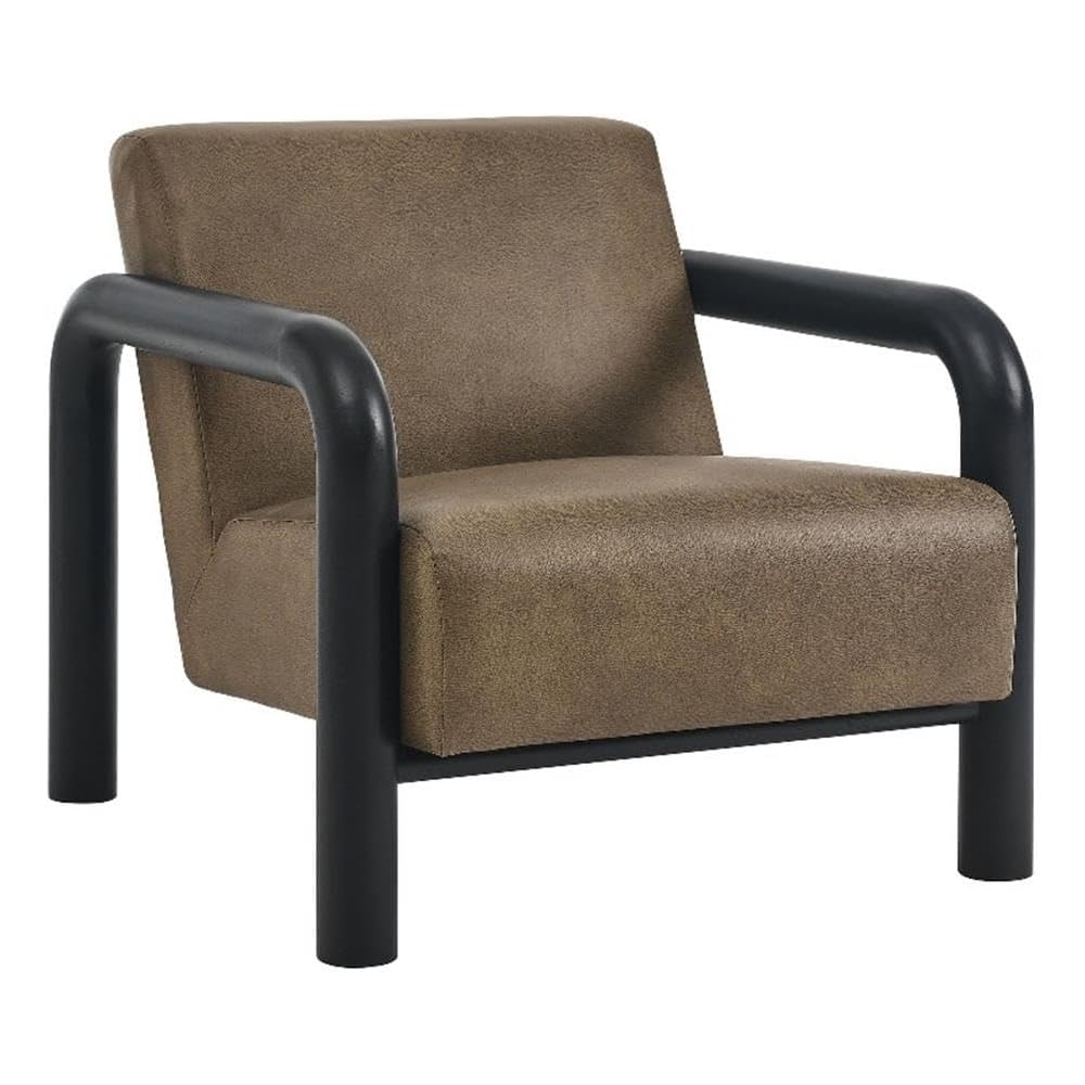 Modway Sereno Modern Vegan Leather Accent Chair in Mushroom Black with Rounded Wood Armrests – Faux Leather Lounge Chair for Living Room or Bedroom