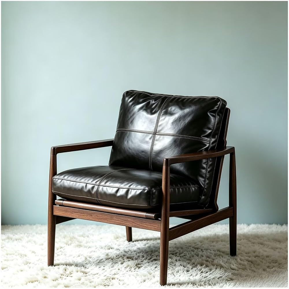 Lounge Chairs PU American Light Luxury Single Cigar Sofa Chair Solid Wood Low Seating Position Leather Armchair Vintage Style Furniture Beanbag Chairs for Home Kitchen Bistro Cafe Tea Whiskey Bar