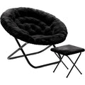Flash Furniture Oversize Folding Saucer Chair -Ottoman, Black Faux Fur