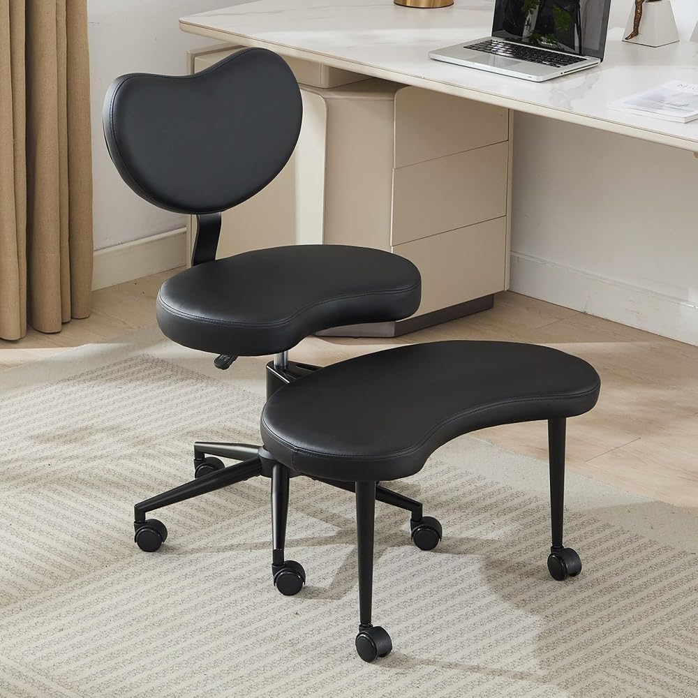 Cross Legged Office Chair Criss Cross Desk Chair with Wheels, ADHD Chairs Wider Meditation Chairs, Ergonomic Kneeling Yoga Seat with Lumbar Support and Footrest for Fidgety Sitters, Ivory-Teddy